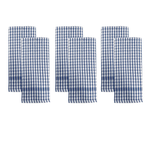 J Elliot Home Set of 6 Elly Cotton Terry Checked Tea Towels Blue