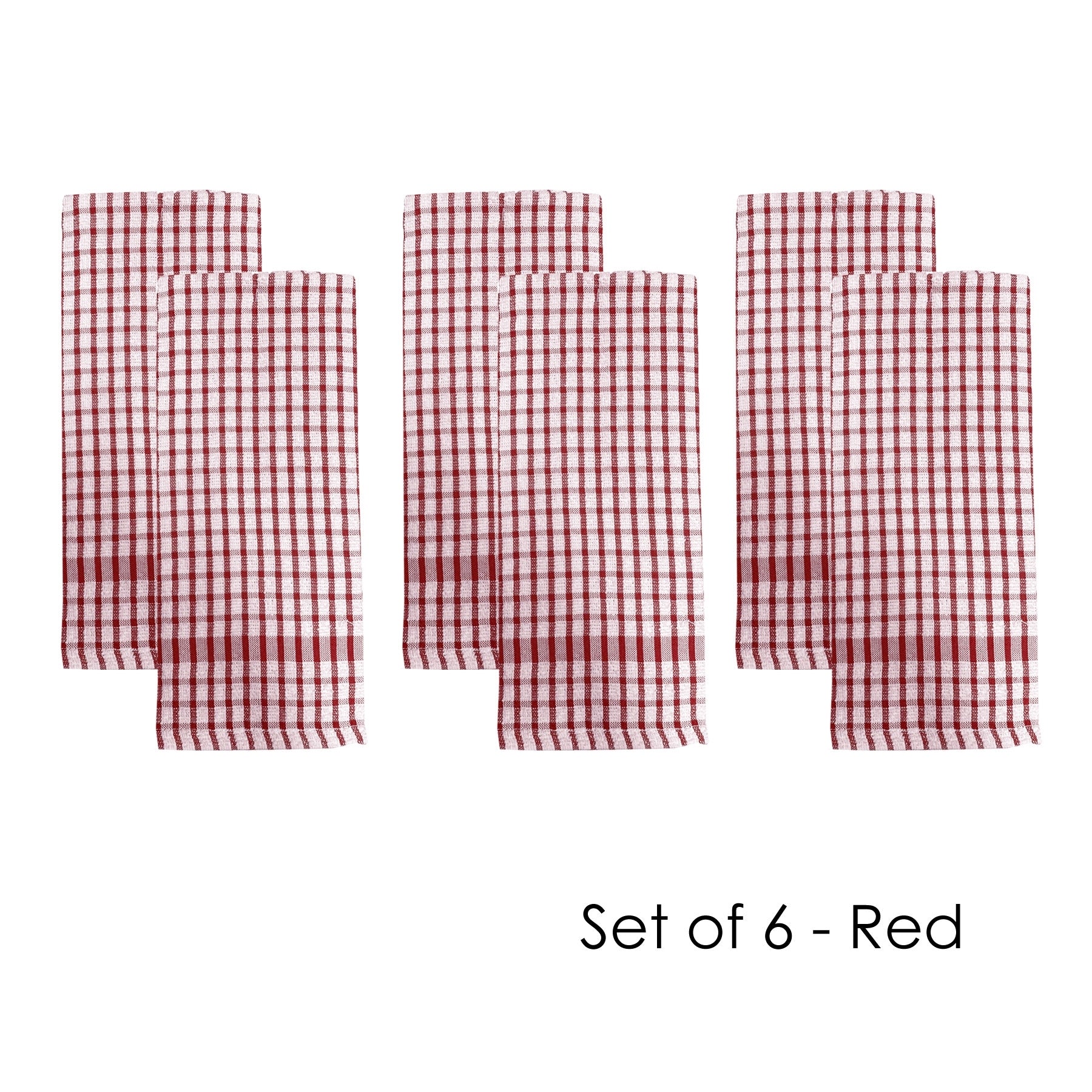 Set of 6 Elly Terry Checked Tea Towels Red