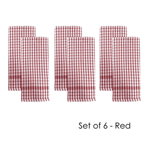 Set of 6 Elly Terry Checked Tea Towels Red