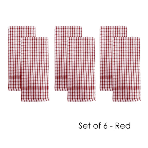 Set of 6 Elly Terry Checked Tea Towels Red