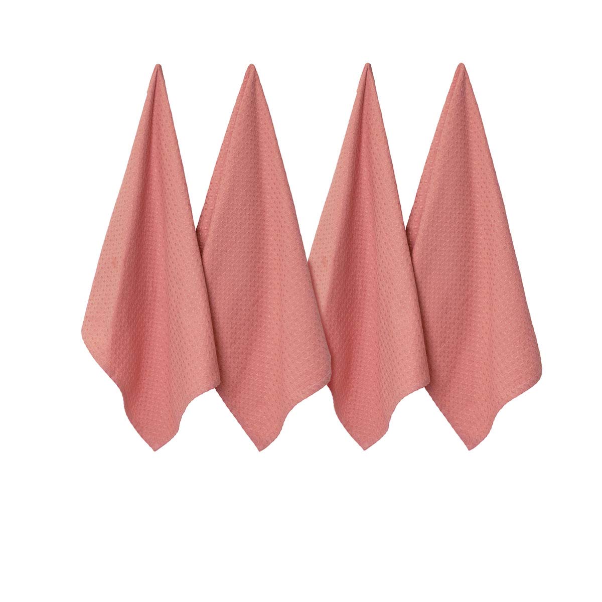 J Elliot Home Waffle Set of 4 Cotton Tea Towels 50 x 70cm Clay Pink