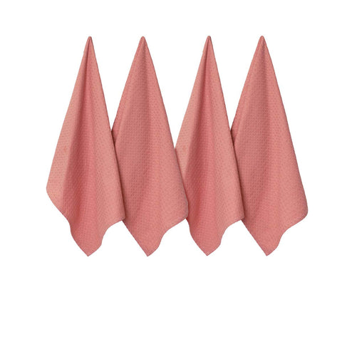 J Elliot Home Waffle Set of 4 Cotton Tea Towels 50 x 70cm Clay Pink