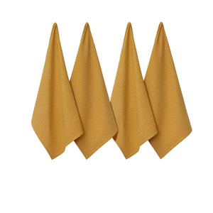 J Elliot Home Waffle Set of 4 Cotton Tea Towels 50 x 70cm Mustard