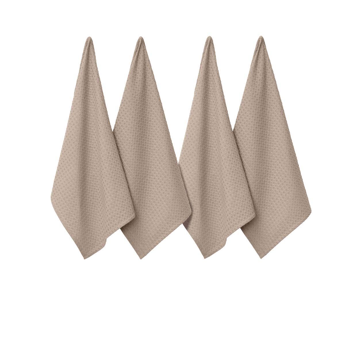 J Elliot Home Waffle Set of 4 Cotton Tea Towels 50 x 70cm Sandstone
