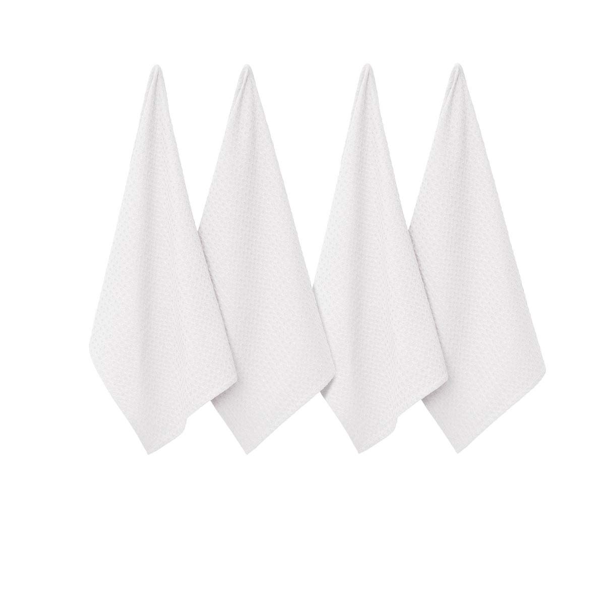 J Elliot Home Waffle Set of 4 Cotton Tea Towels 50 x 70cm White