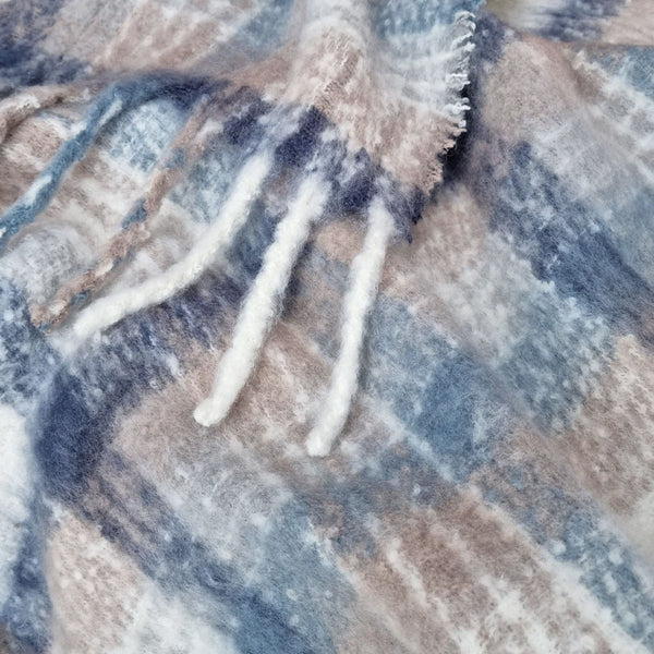 J Elliot Home Aiden Checked Faux Mohair Throw Rug Blanket 130 x 160cm Blue