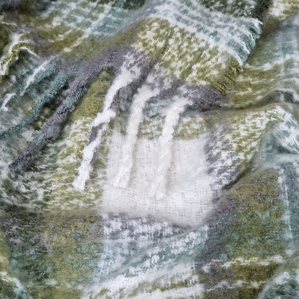J Elliot Home Aiden Checked Faux Mohair Throw Rug Blanket 130 x 160cm Olive
