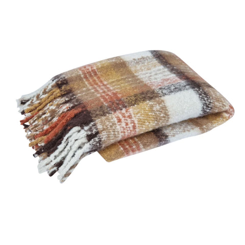 J Elliot Home Aiden Checked Faux Mohair Throw Rug Blanket 130 x 160cm Sand