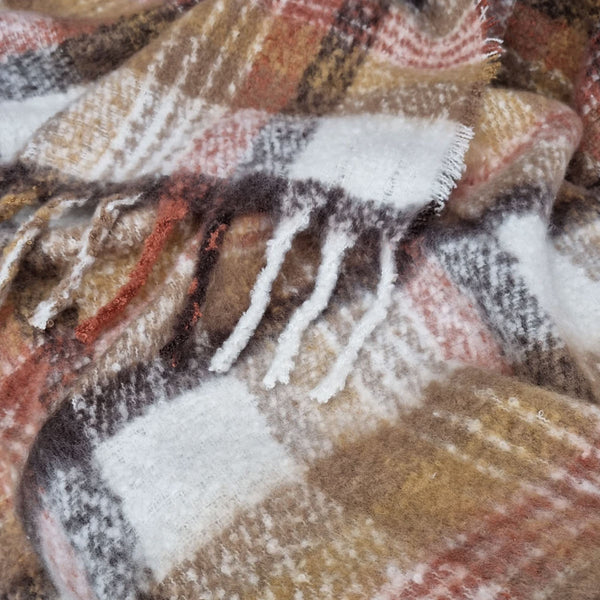 J Elliot Home Aiden Checked Faux Mohair Throw Rug Blanket 130 x 160cm Sand