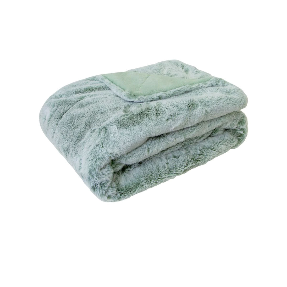 J Elliot Home Archie Faux Fur Throw Rug Blanket 130 x 160cm Sage Green