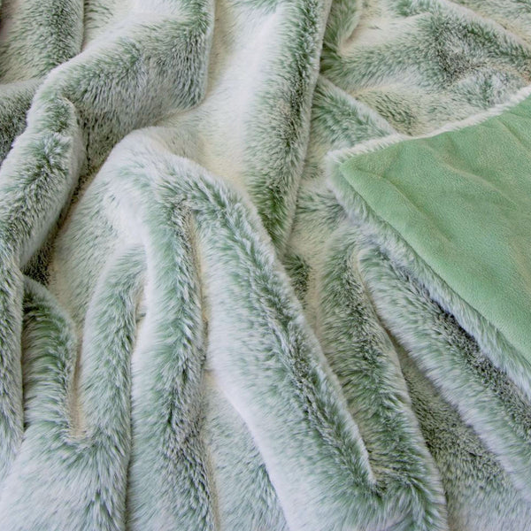 J Elliot Home Archie Faux Fur Throw Rug Blanket 130 x 160cm Sage Green