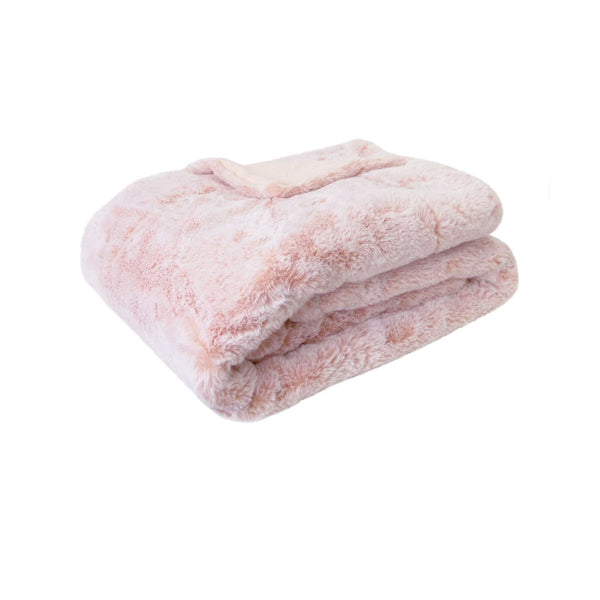 J Elliot Home Archie Faux Fur Throw Rug Blanket 130 x 160cm Soft Pink