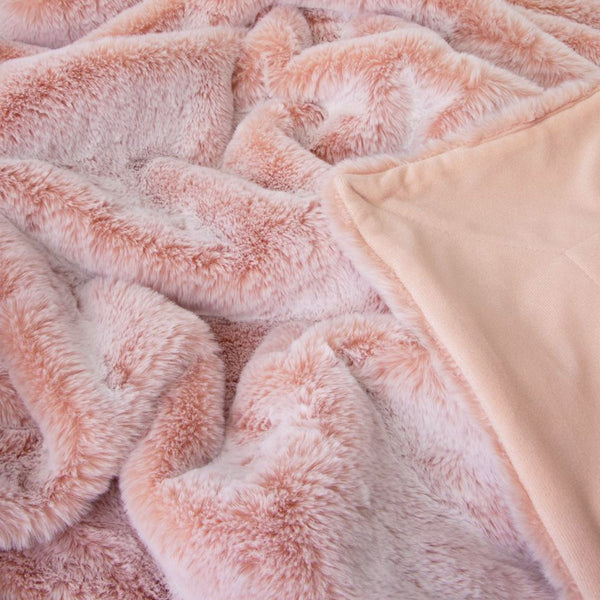 J Elliot Home Archie Faux Fur Throw Rug Blanket 130 x 160cm Soft Pink