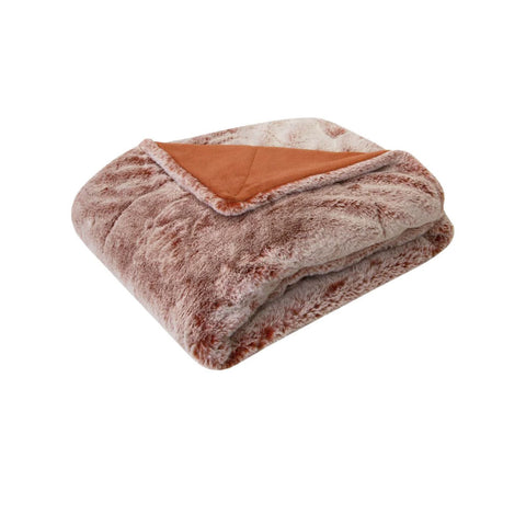 J Elliot Home Archie Faux Fur Throw Rug Blanket 130 x 160cm Terracotta