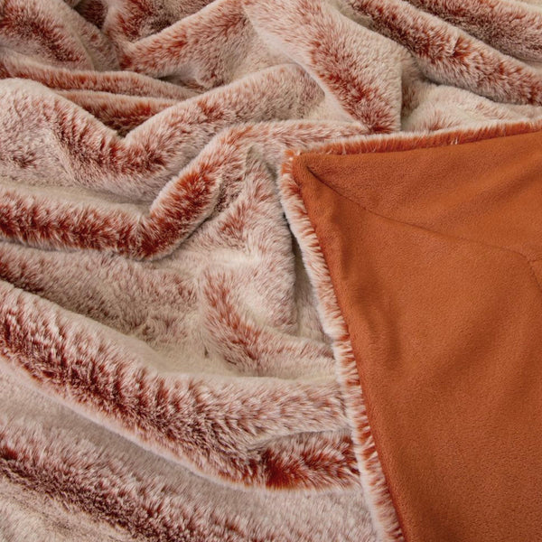 J Elliot Home Archie Faux Fur Throw Rug Blanket 130 x 160cm Terracotta