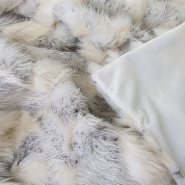 J Elliot Home Cream Grey Arctic Fox Faux Fur Velvet Throw Blanket 130x160cm