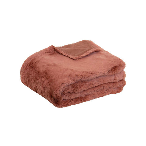 J Elliot Home Arlo Faux Fur Mink Throw Rug Blanket 125 x 150cm Clay Pink