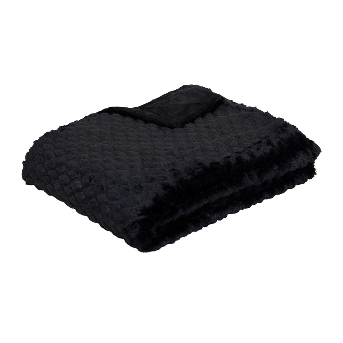 J Elliot Home Azariah Faux Fur Plush Throw Rug Blanket 130 x 160cm Black