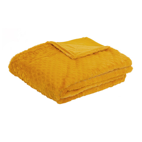J Elliot Home Azariah Faux Fur Throw Rug Blanket 130 x 160cm Mustard