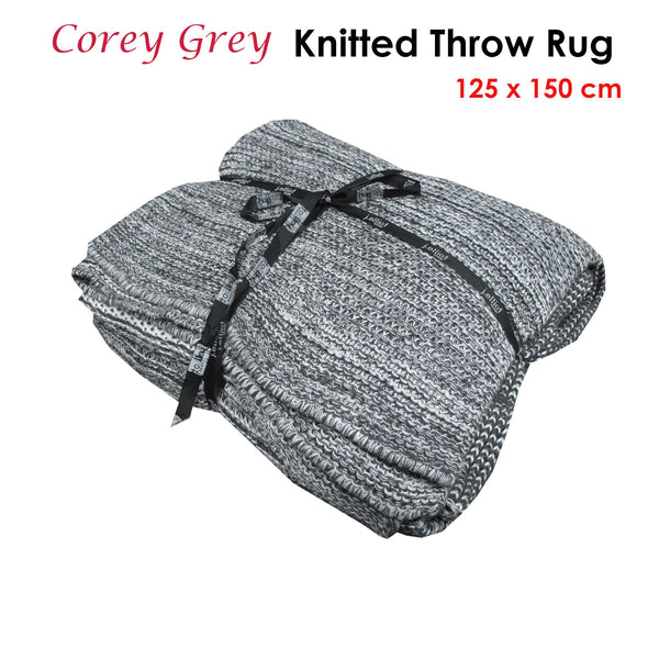 Corey Polyester Knitted Throw Rug Blanket 125 x 150cm Grey White