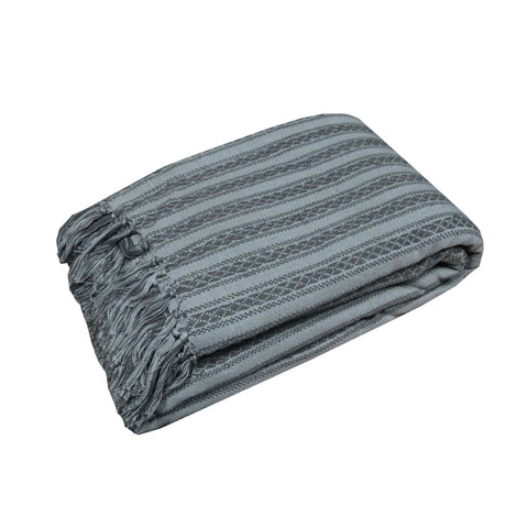 Derrick Striped Knitted Fringe Throw Rug Blanket 125 x 150cm Grey