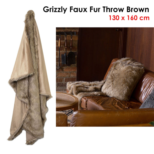 J Elliot Home Grizzly Bear Brown Faux Fur Throw Rug Blanket 130 x 160cm