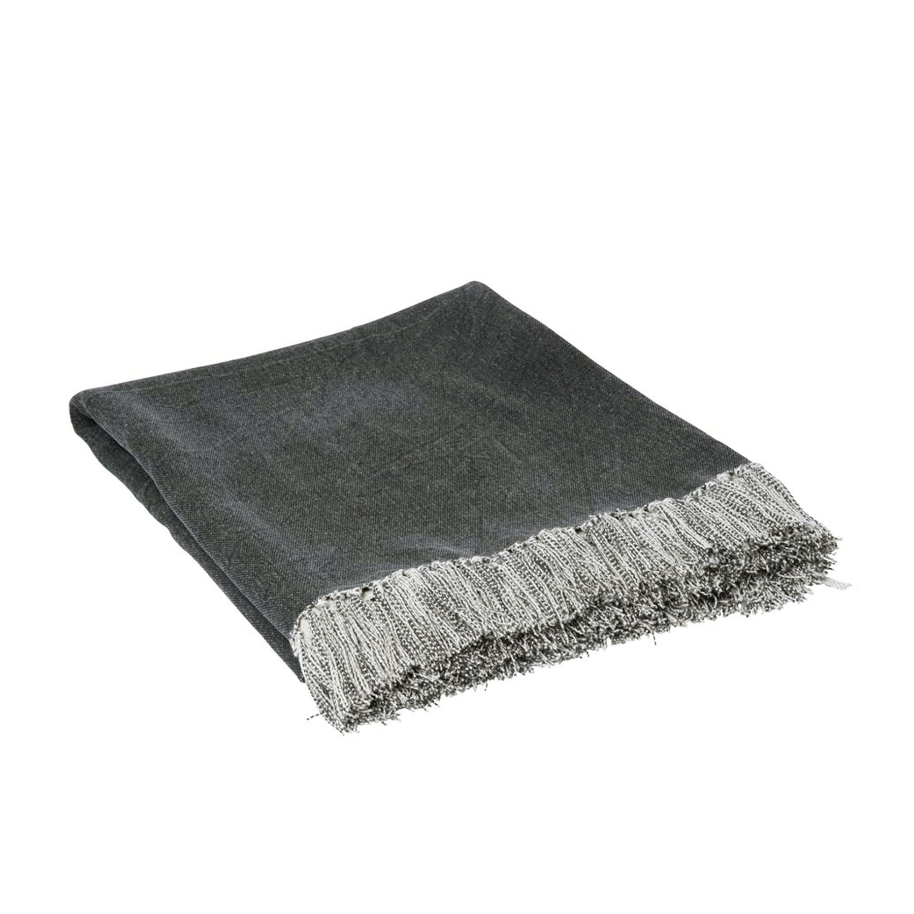 J Elliot Home Idris Cotton Fringed Throw Rug Blanket 125 x 150cm Grey