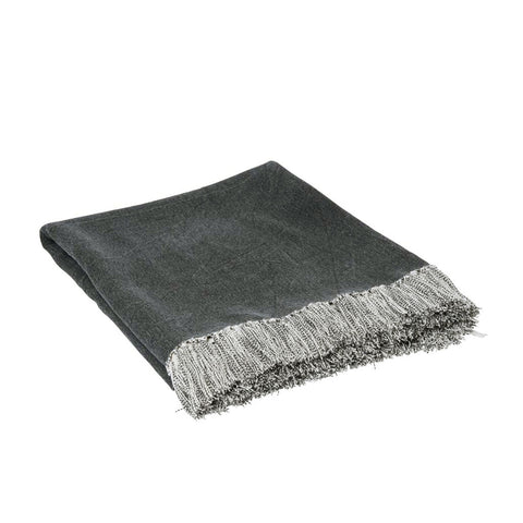 J Elliot Home Idris Cotton Fringed Throw Rug Blanket 125 x 150cm Grey