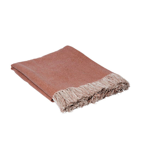 J Elliot Home Idris Cotton Fringe Throw Rug Blanket 125 x 150cm Dusky Pink