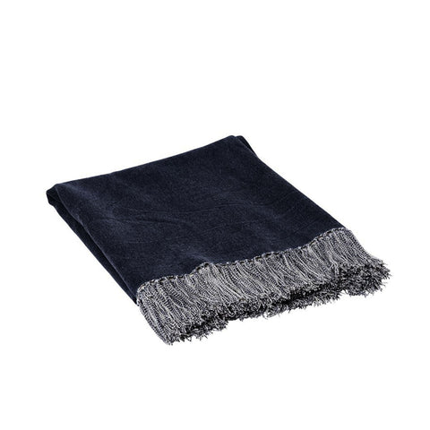 J Elliot Home Idris Cotton Fringed Throw Rug Blanket 125 x 150cm Indigo