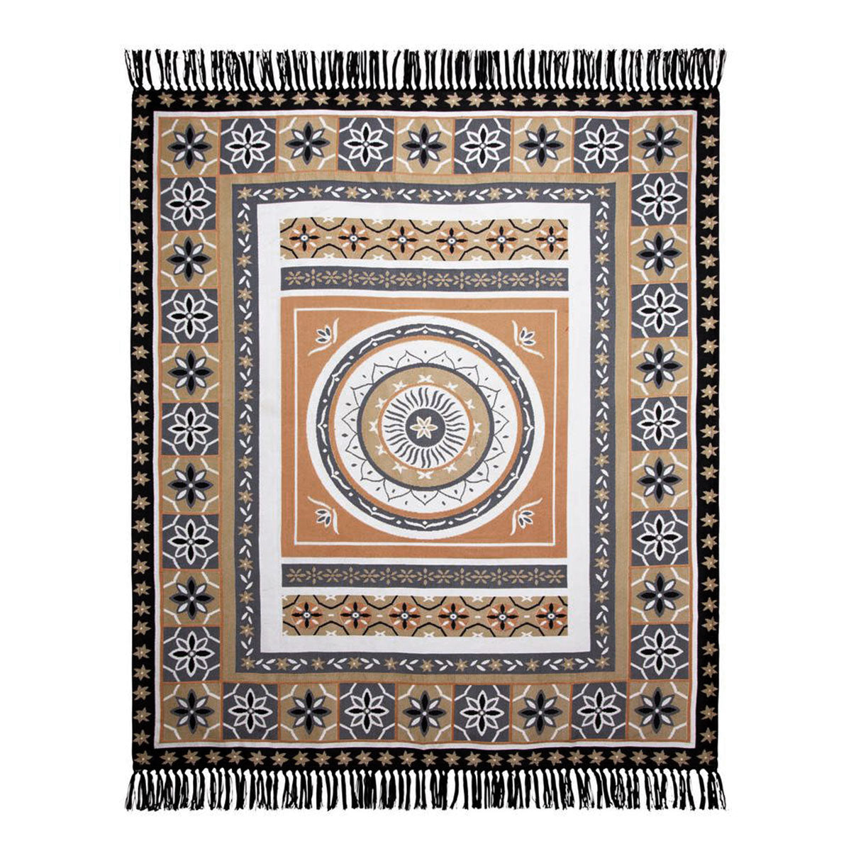 J Elliot Home Kasbah Fringe Throw Blanket Picnic Rug 130 x 160cm Black