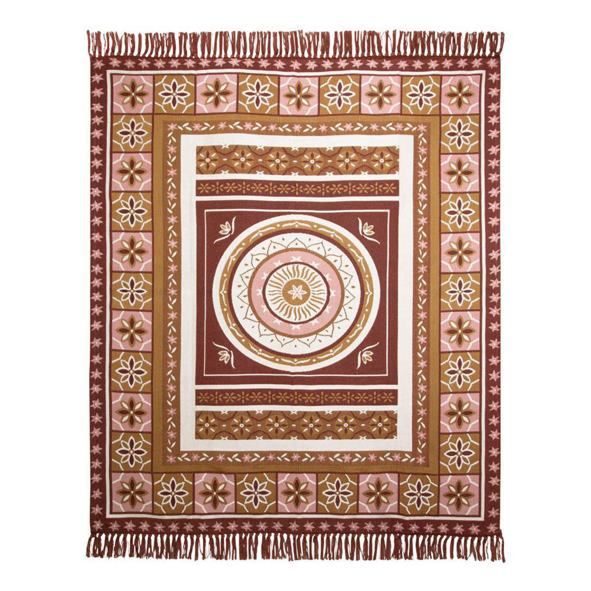 J Elliot Home Kasbah Fringe Throw Blanket Picnic Rug 130 x 160cm Pink