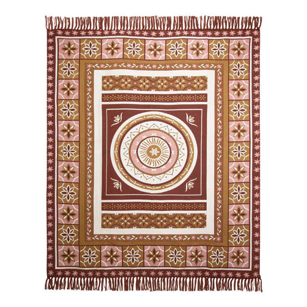 J Elliot Home Kasbah Fringe Throw Blanket Picnic Rug 130 x 160cm Pink