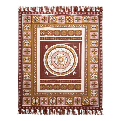 J Elliot Home Kasbah Fringe Throw Blanket Picnic Rug 130 x 160cm Pink
