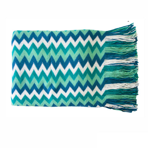 IDC Homewares Chevron Knitted Throw Rug Blanket 127 x 152cm Blue Multi
