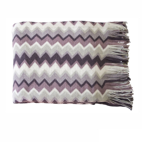 IDC Homewares Chevron Knitted Throw Rug Blanket 127 x 152cm Lilac Multi