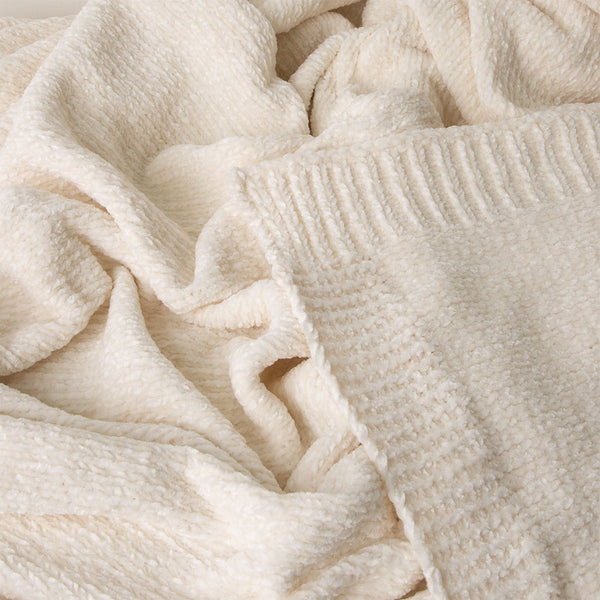 J Elliot Home Leslie Chenille Throw Blanket 130 x 160cm Ivory Cream