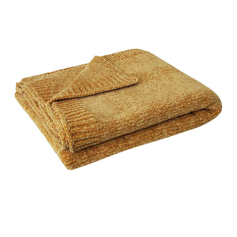J Elliot Home Leslie Chenille Throw Blanket 130 x 160cm Ochre