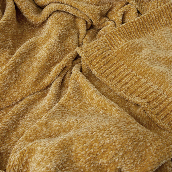 J Elliot Home Leslie Chenille Throw Blanket 130 x 160cm Ochre