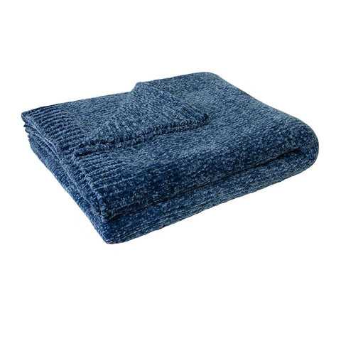 J Elliot Home Leslie Chenille Throw Blanket 130 x 160cm Steel Blue