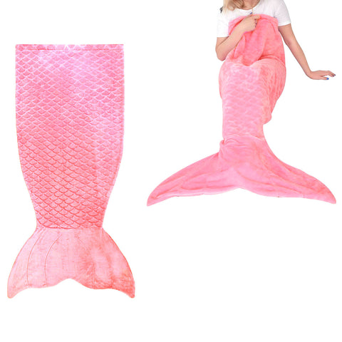Mermaid Tail Embossed Soft Polyester Fleece Blanket Throw Pink