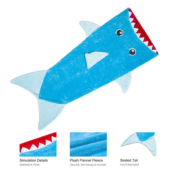 Kids Mermaid Tail Shark Embossed Polyester Fleece Blanket Throw Blue