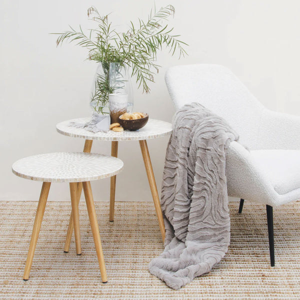 J Elliot Home Rita Wave Embossed Faux Mink Throw Rug Blanket Silver Grey