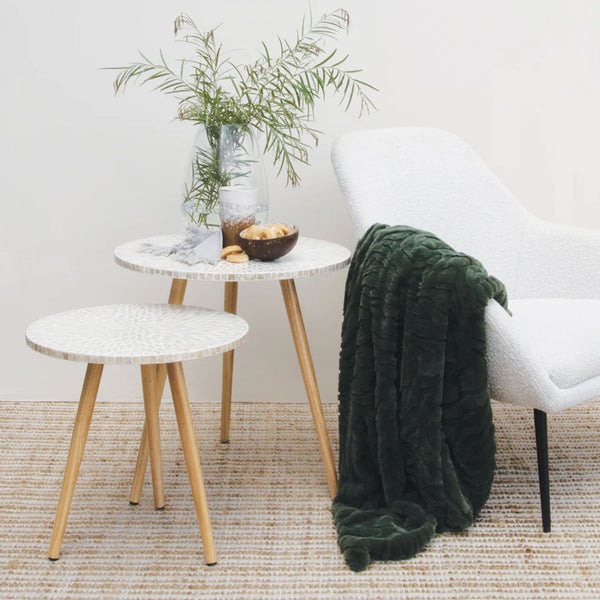 J Elliot Home Rita Wave Embossed Faux Mink Throw Rug Blanket Green