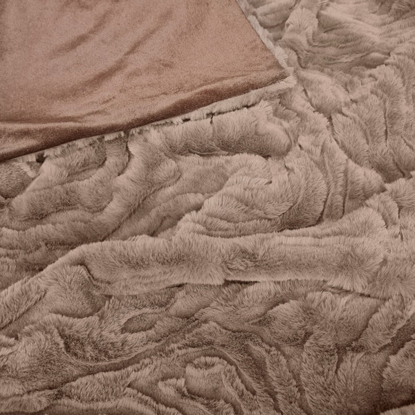 J Elliot Home Rita Wave Embossed Faux Mink Throw Rug Blanket Brown