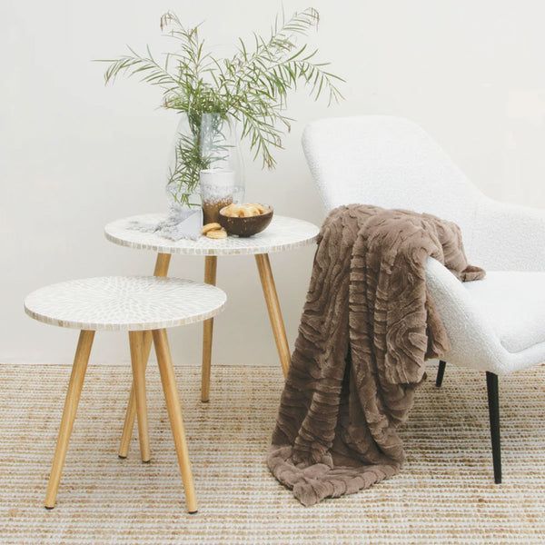 J Elliot Home Rita Wave Embossed Faux Mink Throw Rug Blanket Brown