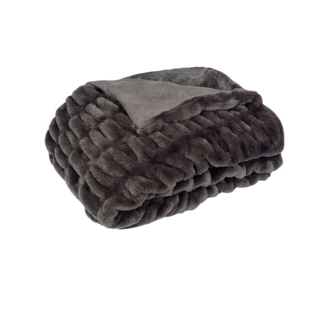J Elliot Home Skyler Faux Fur Throw Rug Blanket 130 x 160cm Chocolate Brown