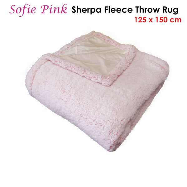Sofie Sherpa Fleece Throw Rug Blanket 125 x 150cm Pink