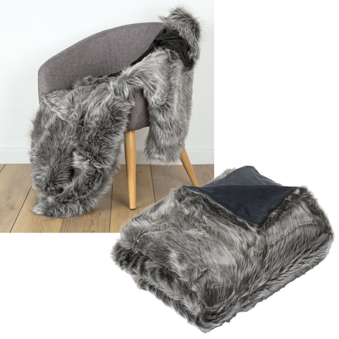 IDC Homewares Grey Wolf Faux Fur Throw Rug Blanket 125 x 150cm