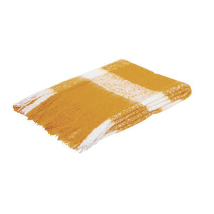 J Elliot Home Wren Faux Mohair Throw Rug Blanket 130 x 160cm Mustard White